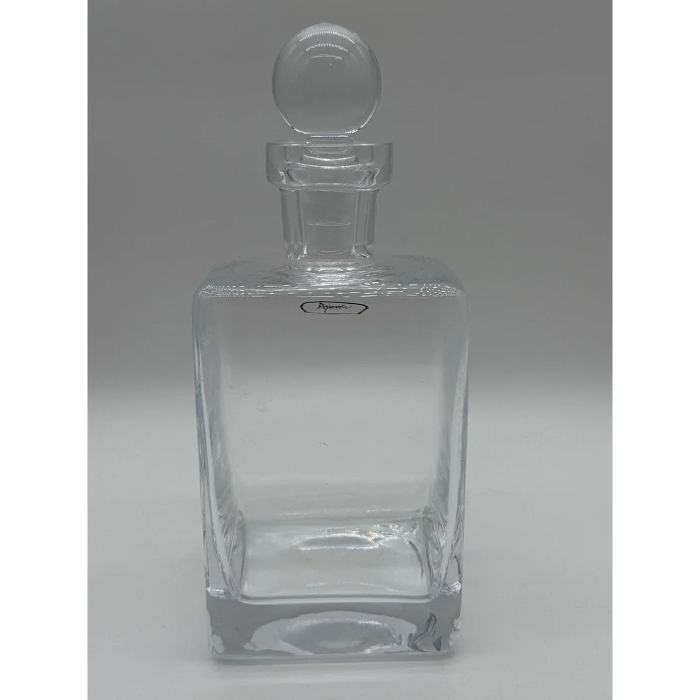 Denizli Clear Glass Square Liquor Decanter with Round Ball Stopper 9.5 inch